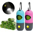 thumbnail image 1 of Juego de 2 dispensadores de bolsas para excrementos de perros con linterna LED y 8 rollos de bolsas para excrementos de mascotas, soporte para bolsas para recoger cachorros con mosquetón para cor, 1 of 3