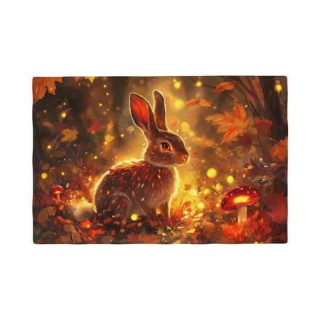 

Placemats Set of 4 Autumn Cute Maple Leaf Rabbit Heat Resistant Non - Slip Place mats Waterproof table mat for Kitchen Dining-6片装