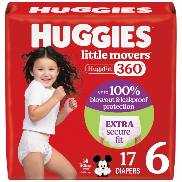 Pañales para Bebé Huggies Little Movers HuggFit 360° Talla 6, Paquete de 17 unidades