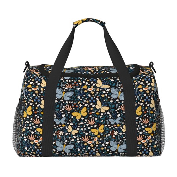 Balery Flowers Butterfly Bolsa de Gimnasio para Mujeres, Bolsa de Viaje con Bolsillo Húmedo, Bolsa de Fin de Semana para Mujeres, Bolsa de Viaje Resistente al Agua