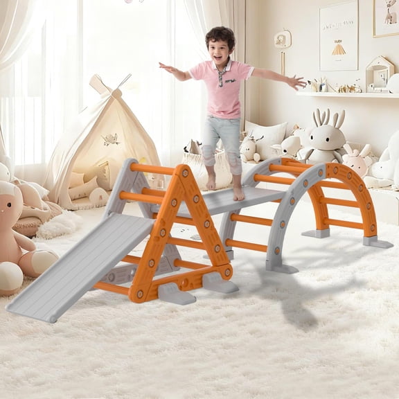 Toddler Climbing Toys Indoor, Durable HDPE & PP Plastic Baby Climbing Set with Arch, Ramp, Ladder & Slide, Indoor Playground Jungle Gym Playset