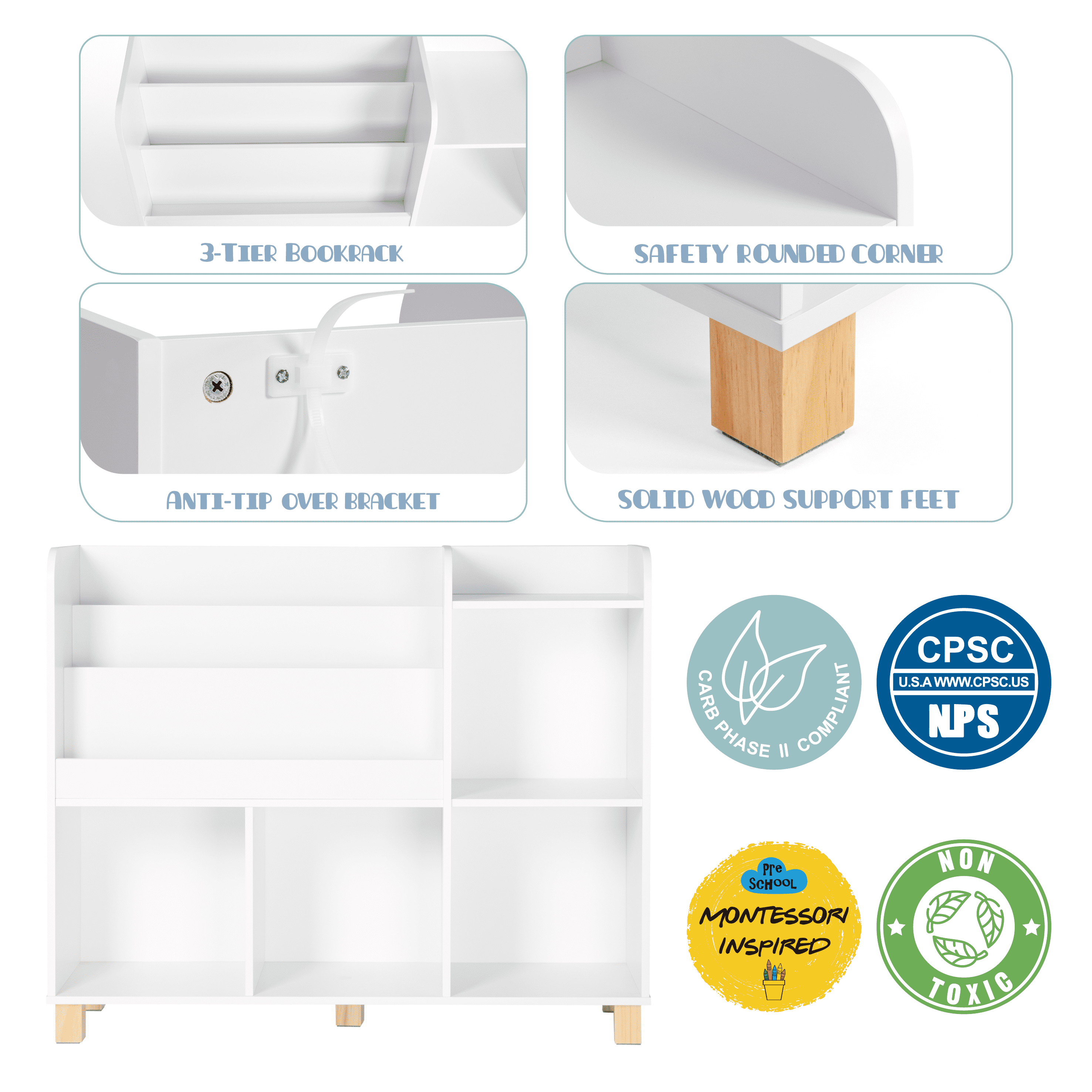 STAROUS Kids Bookshelf and Toy Storage Organizer, Tall Cube Bookcase for Playroom & Nursery, White