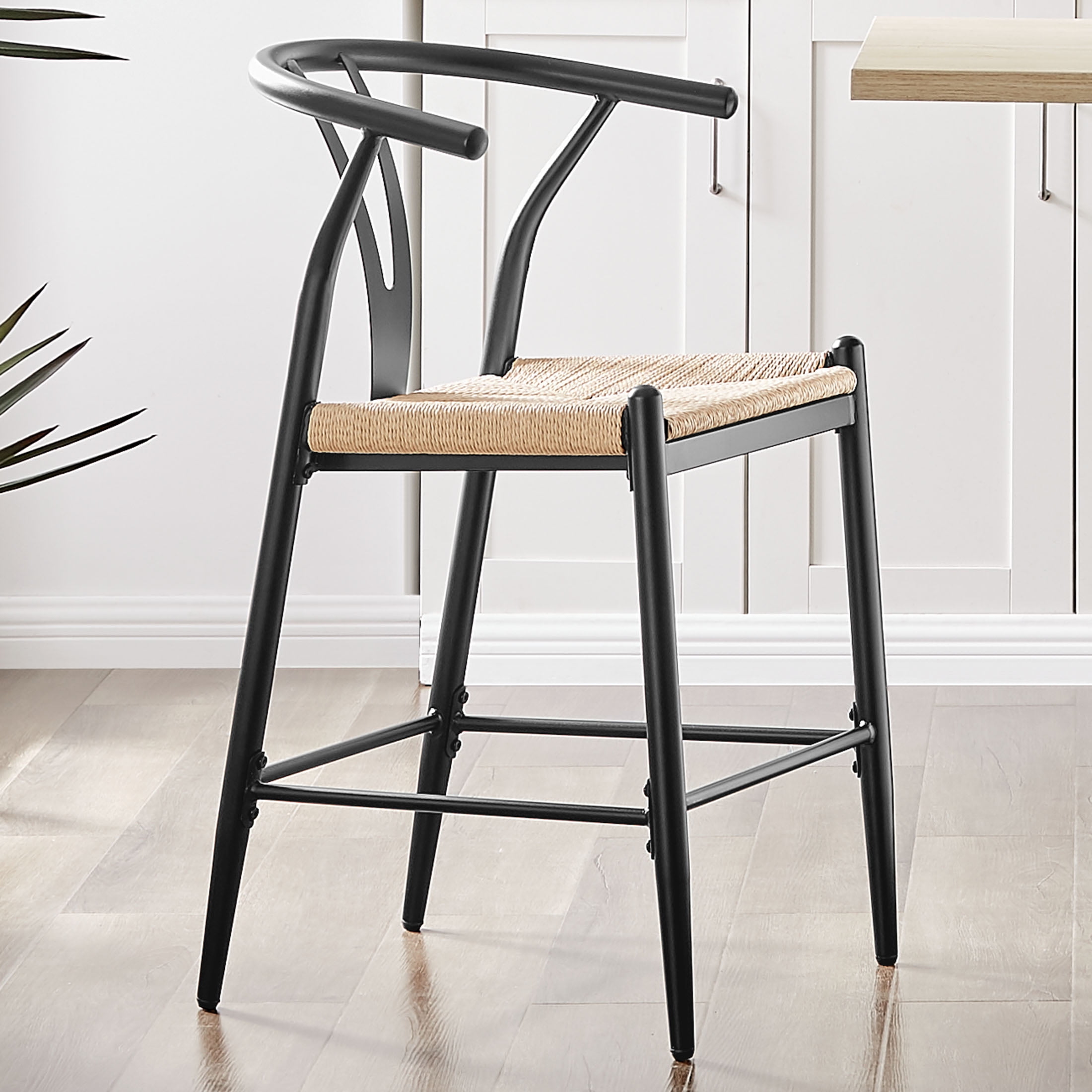 Better Homes & Gardens Springwood Wishbone Metal Counter Bar Stool, 2 Pack, Black Color for Indoor