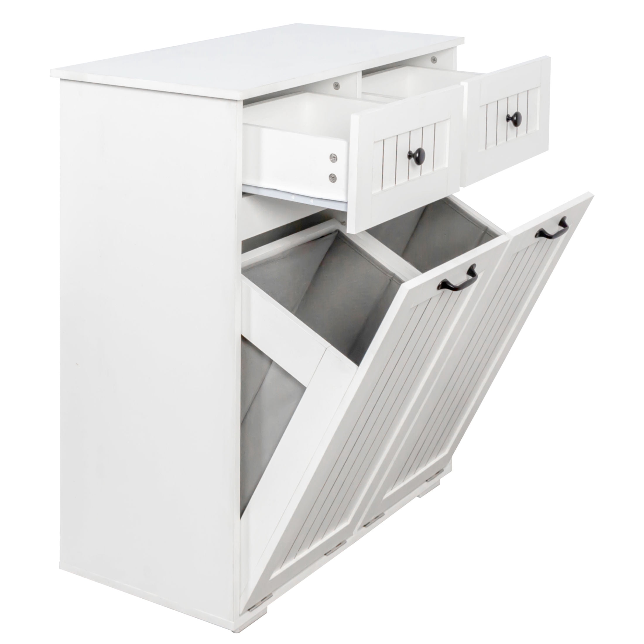 Noble House Double Laundry Cabinet with 2 Removable Laundry Baskets & Drawers, Tilt-Out Storage Cabinet, White