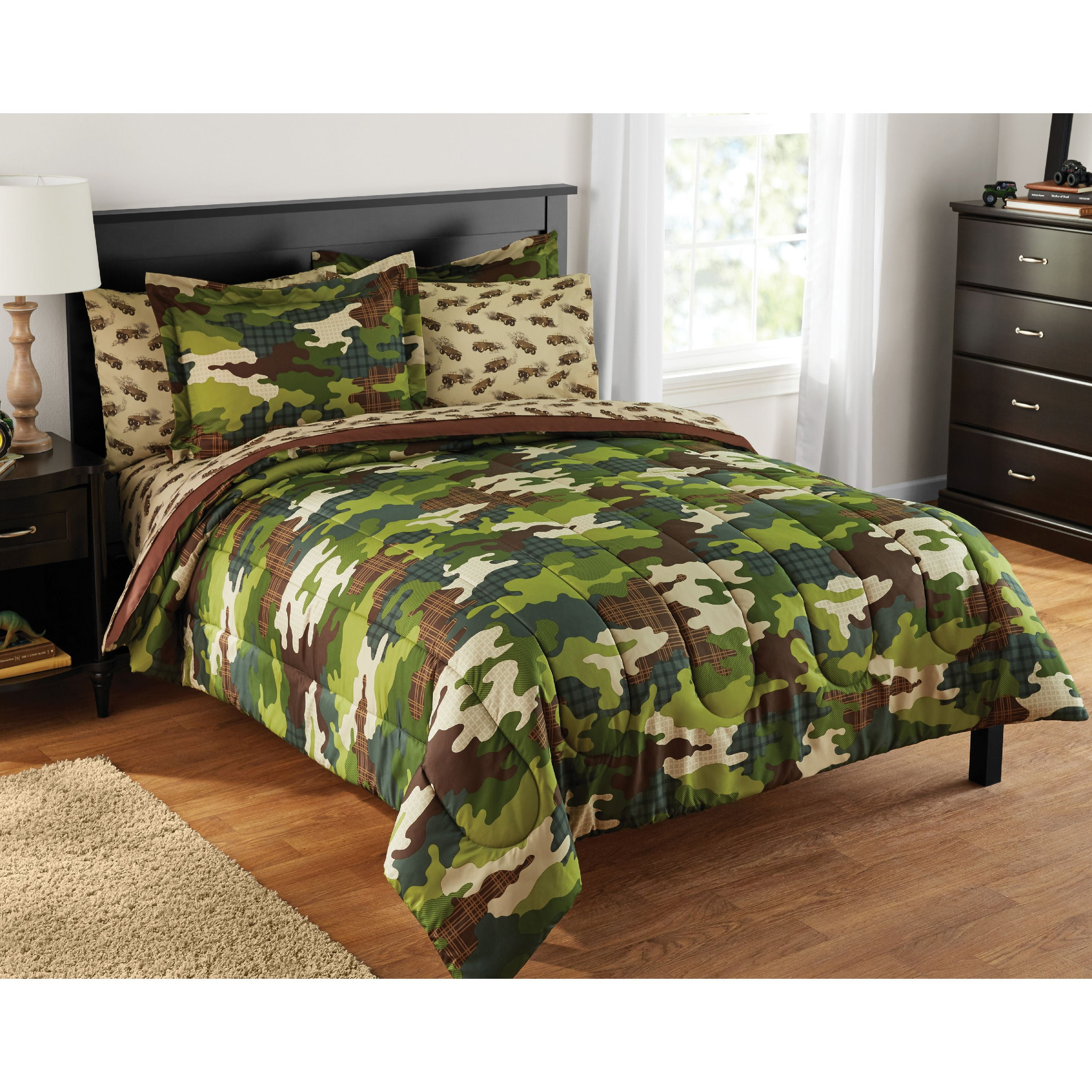 Basic,Sport Zone,Truck Camouflage Twin Comforter & Sheet Set 5Pieces Circo Dino 