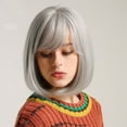 thumbnail image 3 of Wig with Bangs, Wigs for Women, A Synthetic Hair Wig Can Be Rolled And Blown Into A Silver-gray Bob Wig, 3 of 9