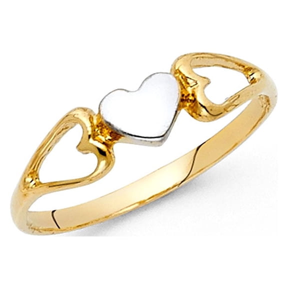 Small Heart Ring 14k Yellow & White Gold Love Band Polished Finish Genuine Two Tone Solid 5MM, Size 7