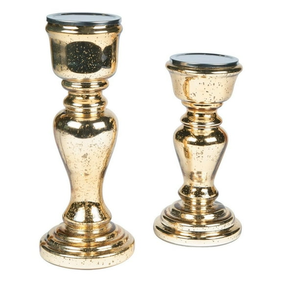 Gold Mercury Glass Candle Holders (2Pc) - Home Decor - 2 Pieces