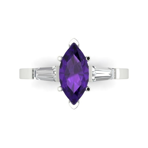 Three-Stone Engagement Ring for Women - 2ct Natural Amethyst in 18K White Gold Promise Ring