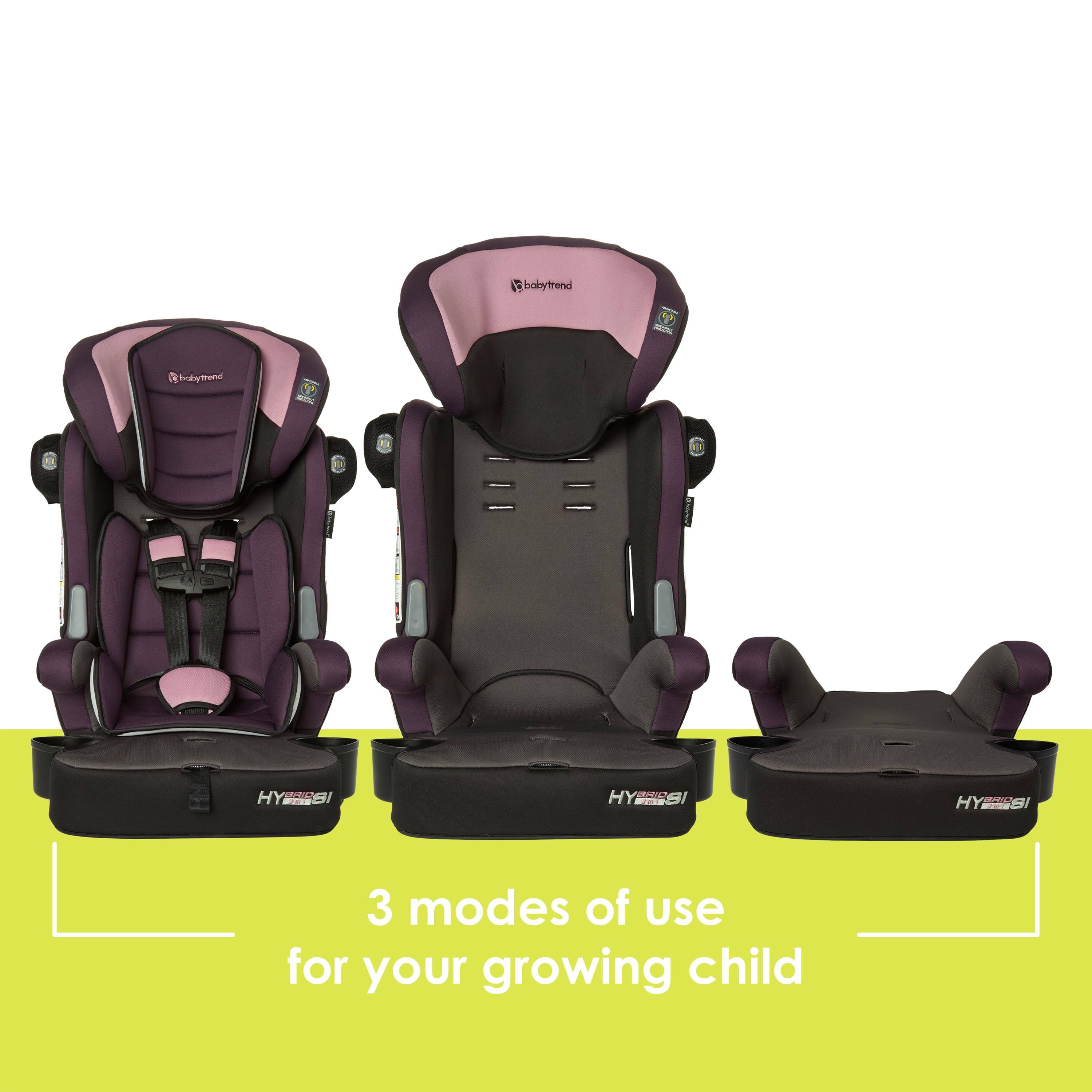 Baby Trend Hybrid Si 3-in-1 Combination Booster Car Seat with Side Impact Protection in Dash Orchid