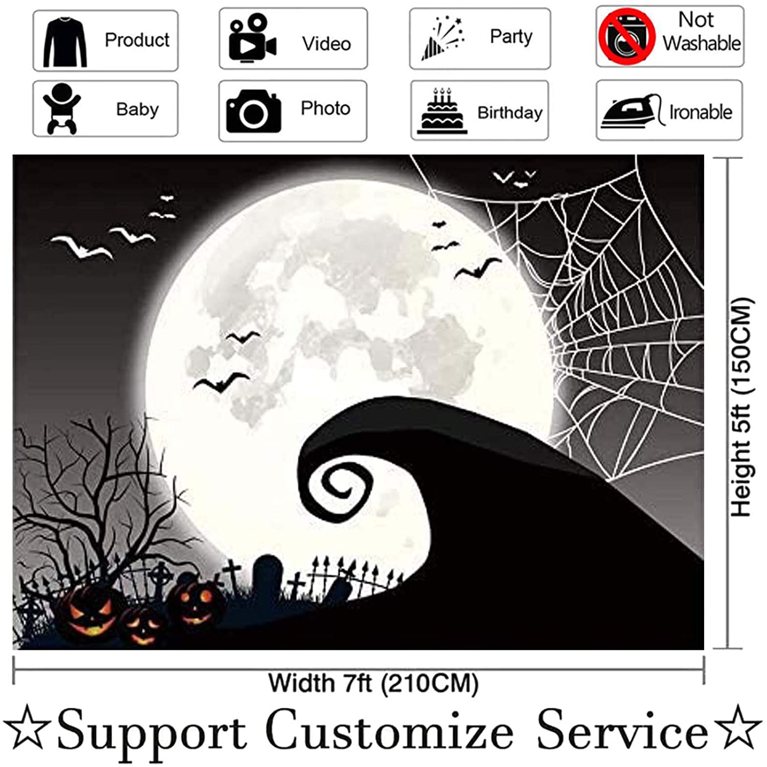 DULUDA 7x5ft Nightmare Before Christmas Themed Backdrop Halloween Pumpkin Birthday Baby Shower Photo Studio Photography Background Party Home Decor Pictures Decoration Shoot HW39