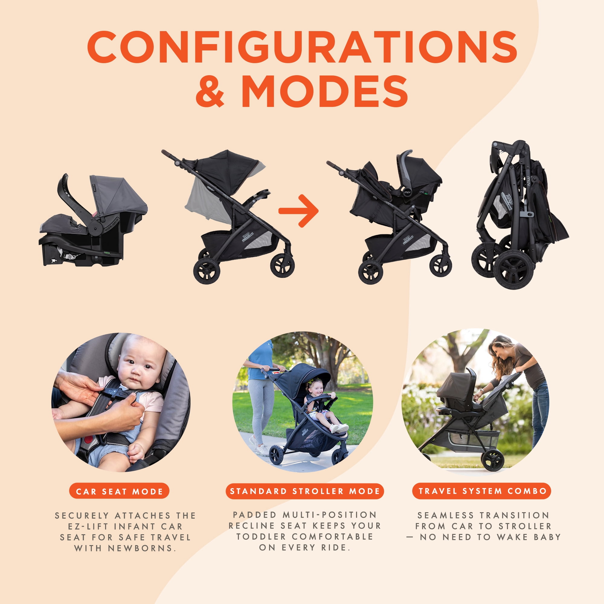 Baby Trend Infant Stroller with Car Seat, Tango Pro & Ally 35, Brown, Travel System