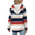 thumbnail image 2 of Chandail à Capuchon pour Femme, Style Raglan à Manches Longues à Cordon avec Imprimé Rayé Quotidien pour Tenue Décontractée en Tissu Imitation Polyester, Chandail à Capuchon pour Femme, 2 of 5
