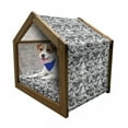 thumbnail image 1 of Floral Pet House, Greyscale Composition with Vintage Design Inspirations Nostalgic, Outdoor & Indoor Portable Dog Kennel with Pillow and Cover, 5 Sizes, Charcoal Grey Pale Grey, by Ambesonne, 1 of 5