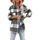 thumbnail image 1 of Camisas a cuadros cepilladas para mujer, manga larga, franela, solapa, botones, chaqueta con bolsillos, 1 of 3