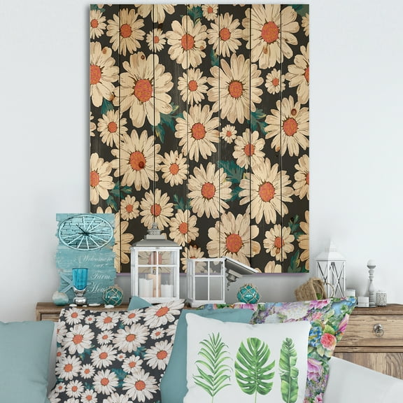 Designart 'Prolific of White Daisy Flowers' Traditional Print on Natural Pine Wood