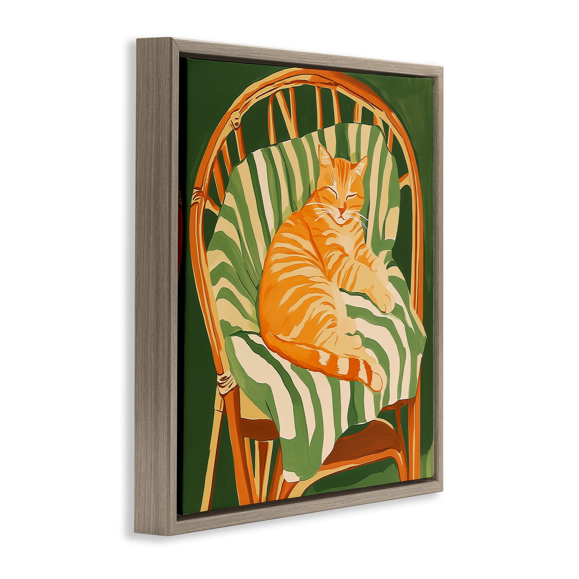 Stupell Industries Cat In Rattan Chair Brown Framed Floater Canvas Wall Art, design by Walker Noble