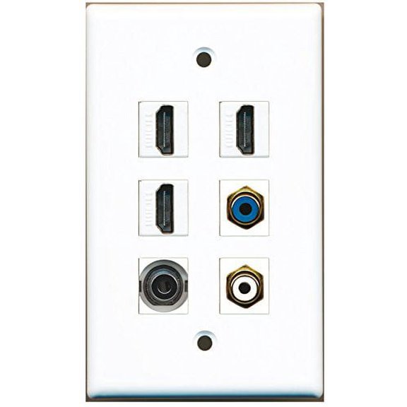 RiteAV - 3 HDMI 1 Port RCA White 1 Port RCA Blue 1 Port 3.5mm Wall Plate