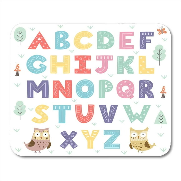 POGLIP Colorful ABC Funny Forest Alphabet Baby Cute Letters Typeface Mousepad Mouse Pad Mouse Mat 9x10 inch