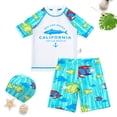 thumbnail image 2 of Akiihool Big Boys Swim Set Boys Swim Set - 2 Piece Quick Dry UPF50+ Sun Protection Kids Rash Guard Short Sleeve Swim Shirt and Boys Swim Trunks (Mint Green,2-3 Years), 2 of 4