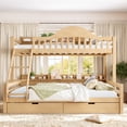 thumbnail image 2 of Leumius Twin XL over Queen Bunk Bed with Storage Drawers, Chic Curved Guardrail & Side Storage Shelves, Bunk Bed Frame with Ladder Natural, 2 of 9