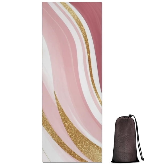 Pink Gold Marble Pattern Hot Yoga Mat Towel Non Slip for Hot Yoga - Quick-Drying Yoga Mat Cover with 4 Corner Pockets with Travel Bag - Hot Yoga Towel Non Slip Grip Moisture Wicking Sweat 70"x26"