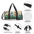 thumbnail image 6 of Xecao Colorful Plants And Insects print Round Travel Duffel Bag is a foldable gym bag with an inner pocket, perfect for travel sports, 6 of 8