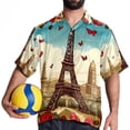 thumbnail image 4 of Eiffel Tower Valentine's Day Men's Short Sleeve Poplin Shirt, Casual Printed Button Down Top for Summer Beach, Spread Collar Unisex Beach Shirt, 4 of 6