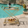thumbnail image 3 of Industrial Styie Bar Cart Glass & Iron Frame, Gold, 3 of 11