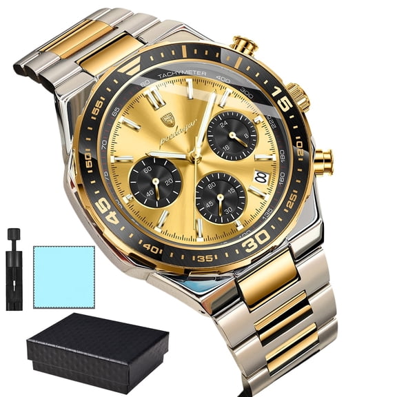POEDAGAR Luxury Mens Stainless Steel Wrist Watch Luminous Chronograph Calendar Sport Waterproof Quartz Watch For Daily Wear