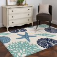 thumbnail image 4 of Summer Marine Life Washable Area Rug 4 x 6 ft Graffiti Corals Shell Conch Sea Blue Starfish Linen, Soft Non Slip Rugs Stain Repellent Indoor Felt Carpet for Living Dining Room Bedroom Home Office, 4 of 9