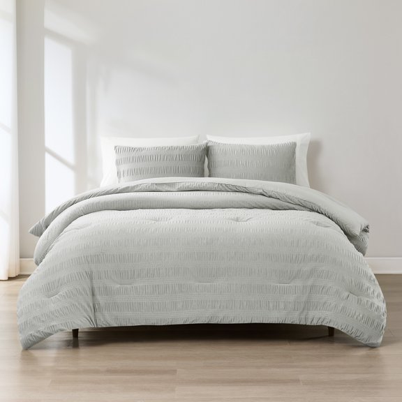 Lush Decor Azalea Ruched Velvet Stripe Comforter 3 Piece Set King/ Cal King Light Gray - Gray Bedding Set - Velvet Comforter - Modern Glam Decor