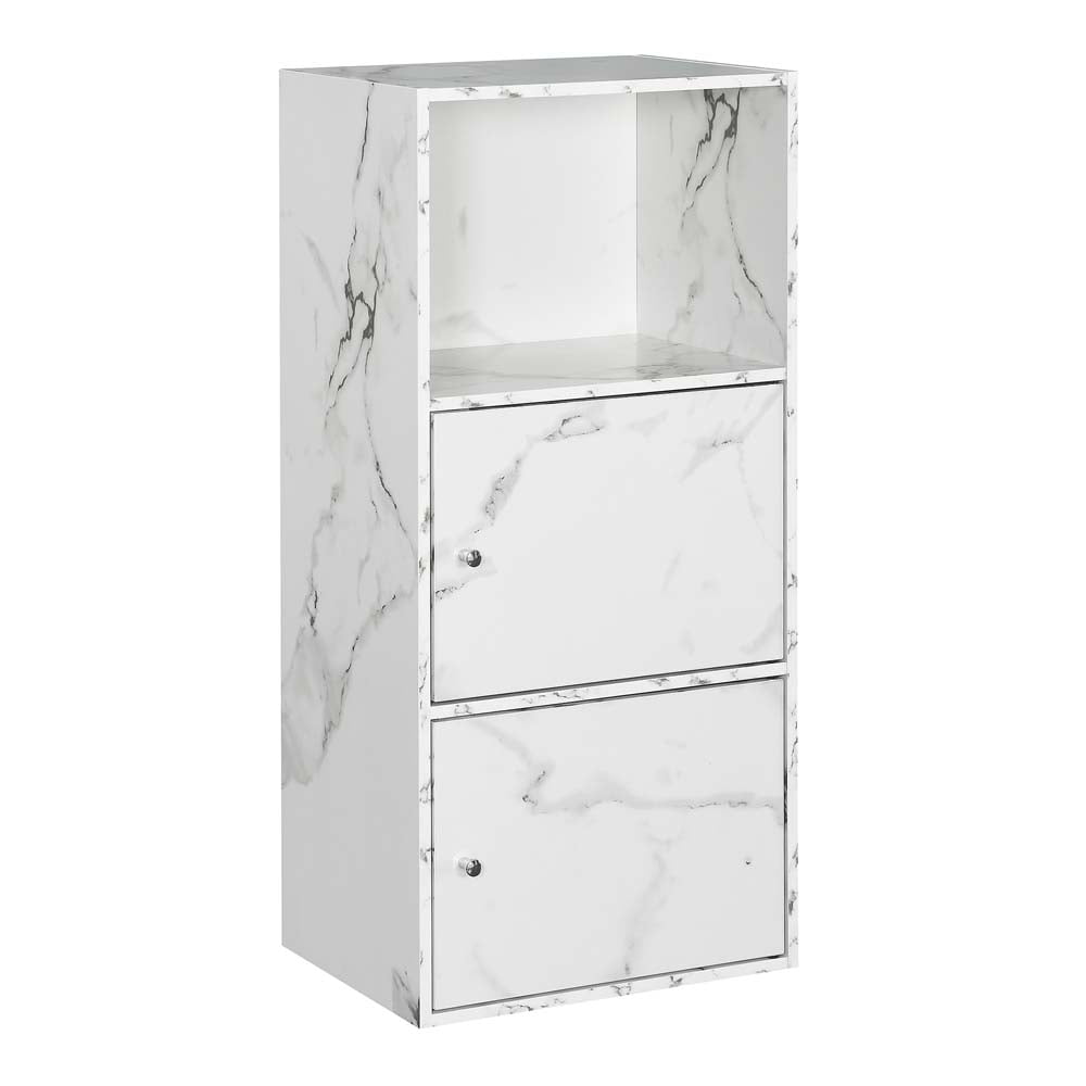 Convenience Concepts Xtra Storage 2 Door Cabinet with Shelf, White Faux Marble