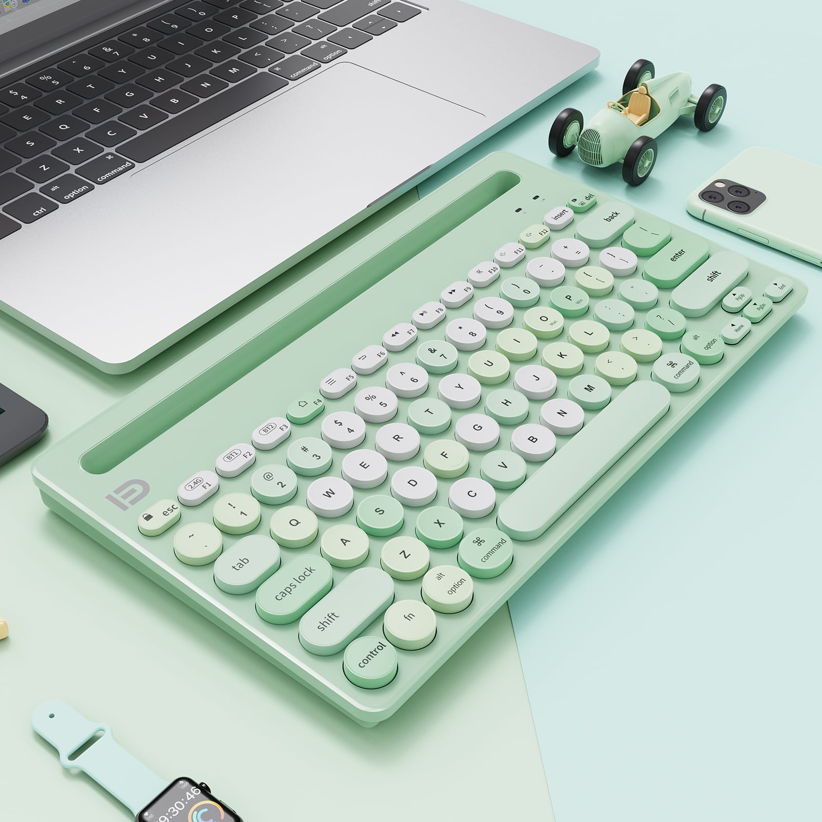 Wireless Keyboard Multi-Device, Bluetooth and 2.4G Dual Mode, Switch to 3 Devices for Cellphone, Tablet, PC, Smart TV, MacBook iOS Android Windows, Green