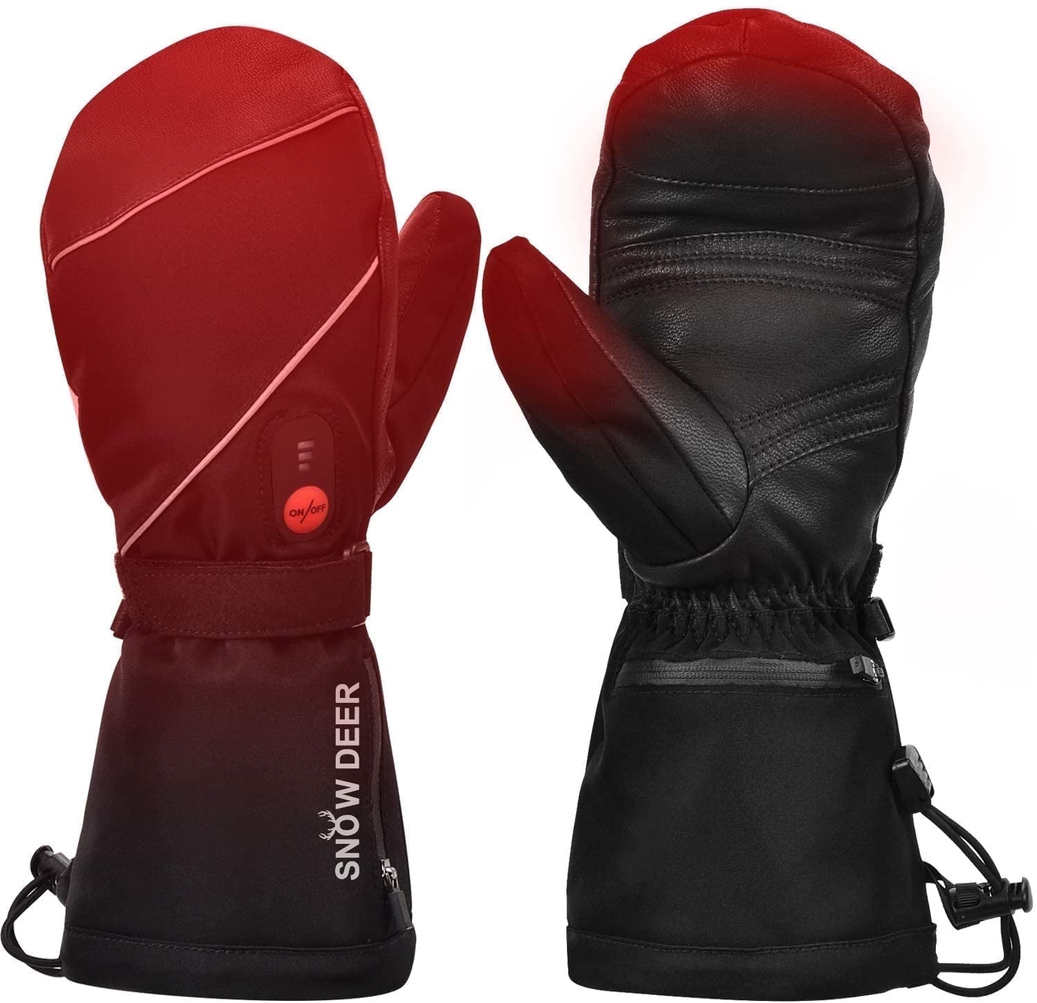 SNOW DEER Heated Mittens Gloves Men Women - 7.4V 2200MAH Electric Rechargeable Battery Gloves for Winter Skiing Skating Snow Camping Hiking Heated Hand Warmer Gloves