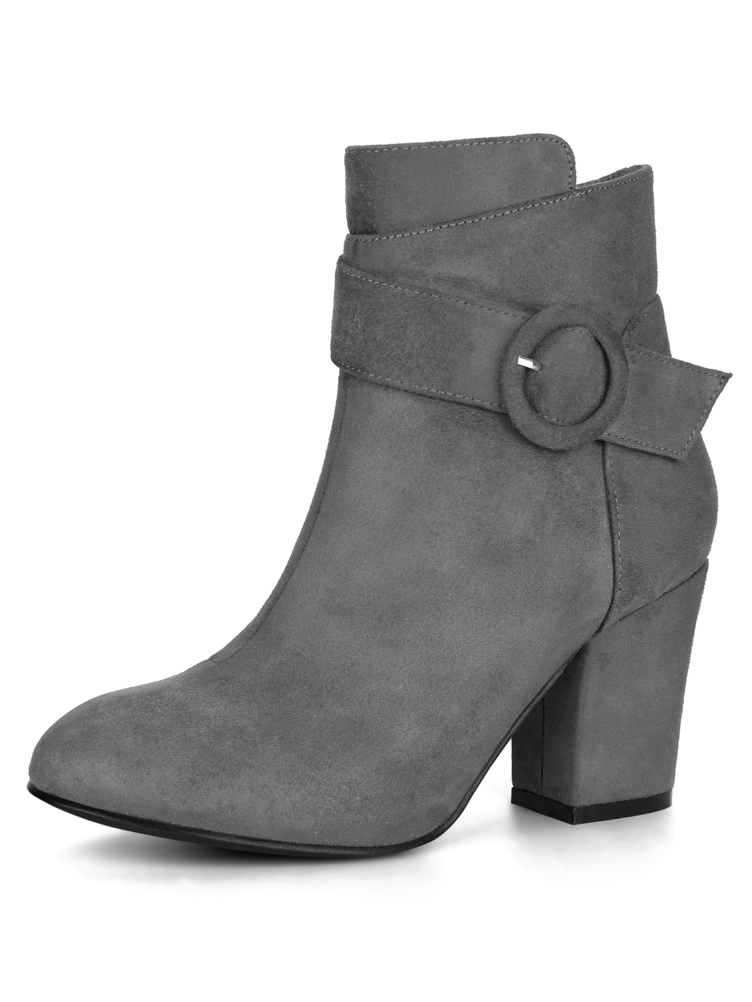 Unique Bargains - Women's Chunky Heel Buckle Strap Ankle Boots Gray ...