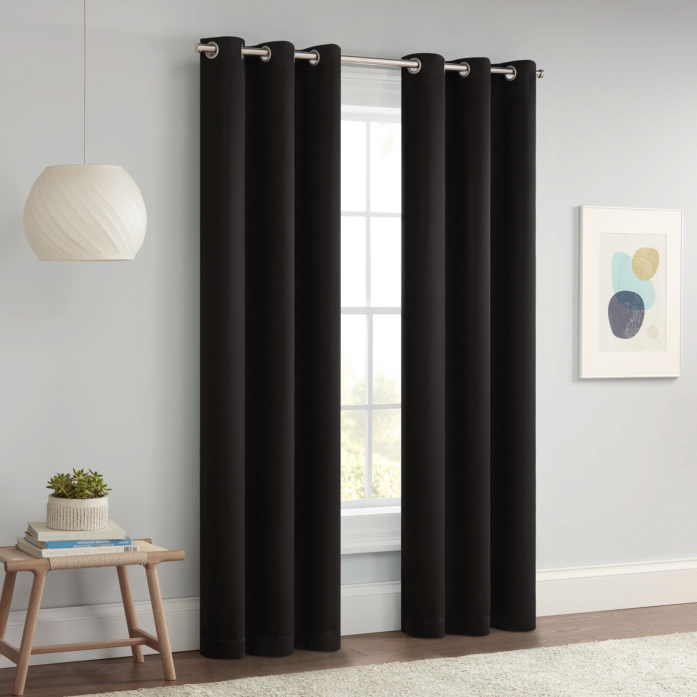 Eclipse Blackout Curtains, Darrell Thermaweave Grommet 37 in x 84 in Curtain Panel in Black, Sold as a Single Curtain Panel
