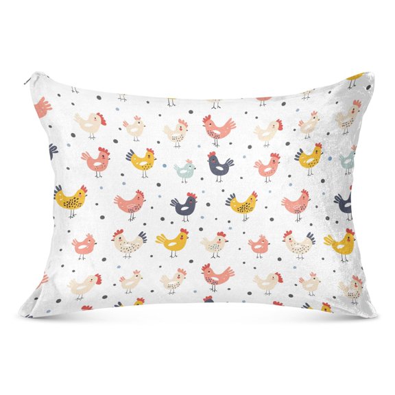 Cute Chicken and Dots Plush Pillow Cases Standard Size Ultra Soft Warm Pillowcases with Zipper 20"x26"