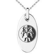 Stainless Steel Janus Greek God of Beginnings Engraved Small Oval Charm Pendant Necklace