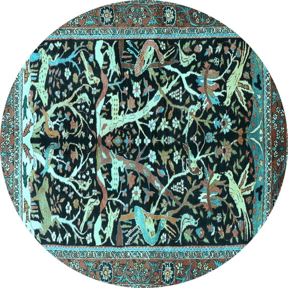 Ahgly Company Indoor Round Animal Light Blue Traditional Area Rugs, 3' Round