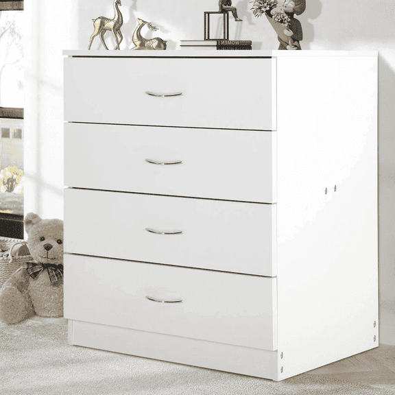 Enyopro 4 Drawer Dresser for Bedroom, White Wooden Chest of Drawers, Modern 4 Drawer Chest Storage Dresser for Closet, Living Room, Hallway