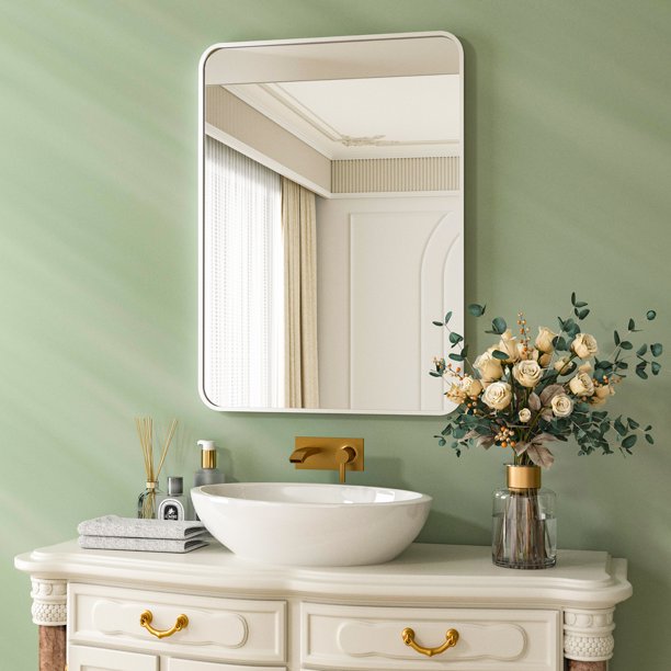 BEAUTYPEAK Wall Mirror Rounded Corners Hanging Vanity Mirror 20"x28