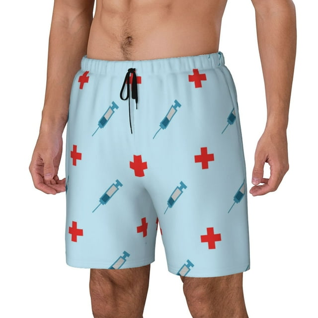 Balery Syringe And Red Cross Bañador para hombre, shorts de playa de secado rápido con entrepierna y forro de compresión-Medium