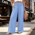 thumbnail image 2 of Women's Soft Fabric Loose Fit Straight Leg Casual Pants, Pull On Elastic Waist Tummy Control Mid Waisted, Lightweight Solid Color Functional Pockets, Versatile for Work | TruBelle,Blue S, 2 of 9