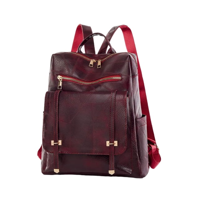 mmirethe Sac à Dos pour Femmes avec Texture Cousue en Tissu PU pour Dames à la Mode, Assorti à un Style Décontracté Rouge