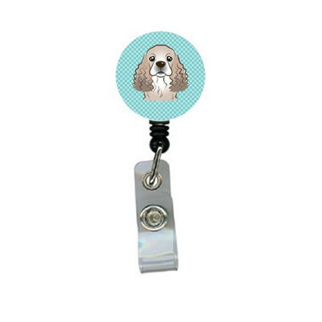 Carolines Treasures BB1154BR Checkerboard Blue Cocker Spaniel Retractable Badge Reel