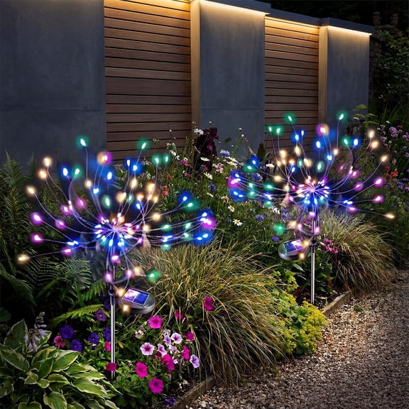 Solar Lights Outdoor Decorative 2 Pack 150 LED Copper Wire  Waterproof Garden Fireworks Lamp For Pathway Lawn Decor