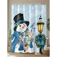 thumbnail image 4 of Fsddascl Light Blue Snowman Christmas Shower Curtain Set - Extra Long 72" x 96" Washable Bathtub Curtain with 12 Hooks, Xmas Gifts Wreath Snowflake Waterproof Fabric Shower Curtains for Bathroom, 4 of 6
