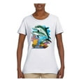 thumbnail image 2 of Pair of Dolphins Swimming in Ocean Animal Lover Womens Graphic T-Shirt, White, Small, 2 of 3