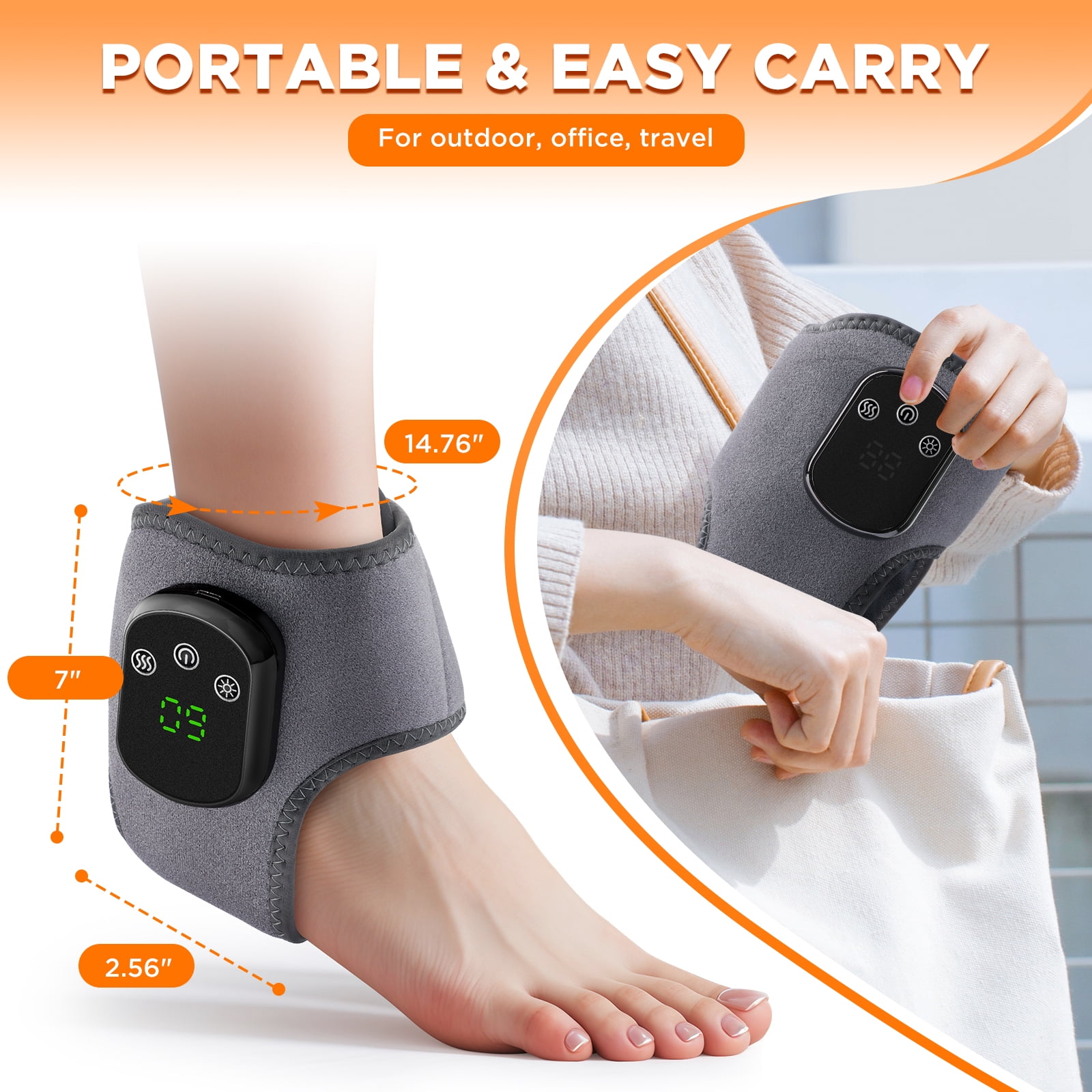Cordless Ankle Massager with Heat, Foot Massager,Ankle Heating Pad, USB Rechargeable Heated Ankle Brace Wrap Warmer, 5 Heat Levels, 3 Vibration Modes, Auto Shut Off